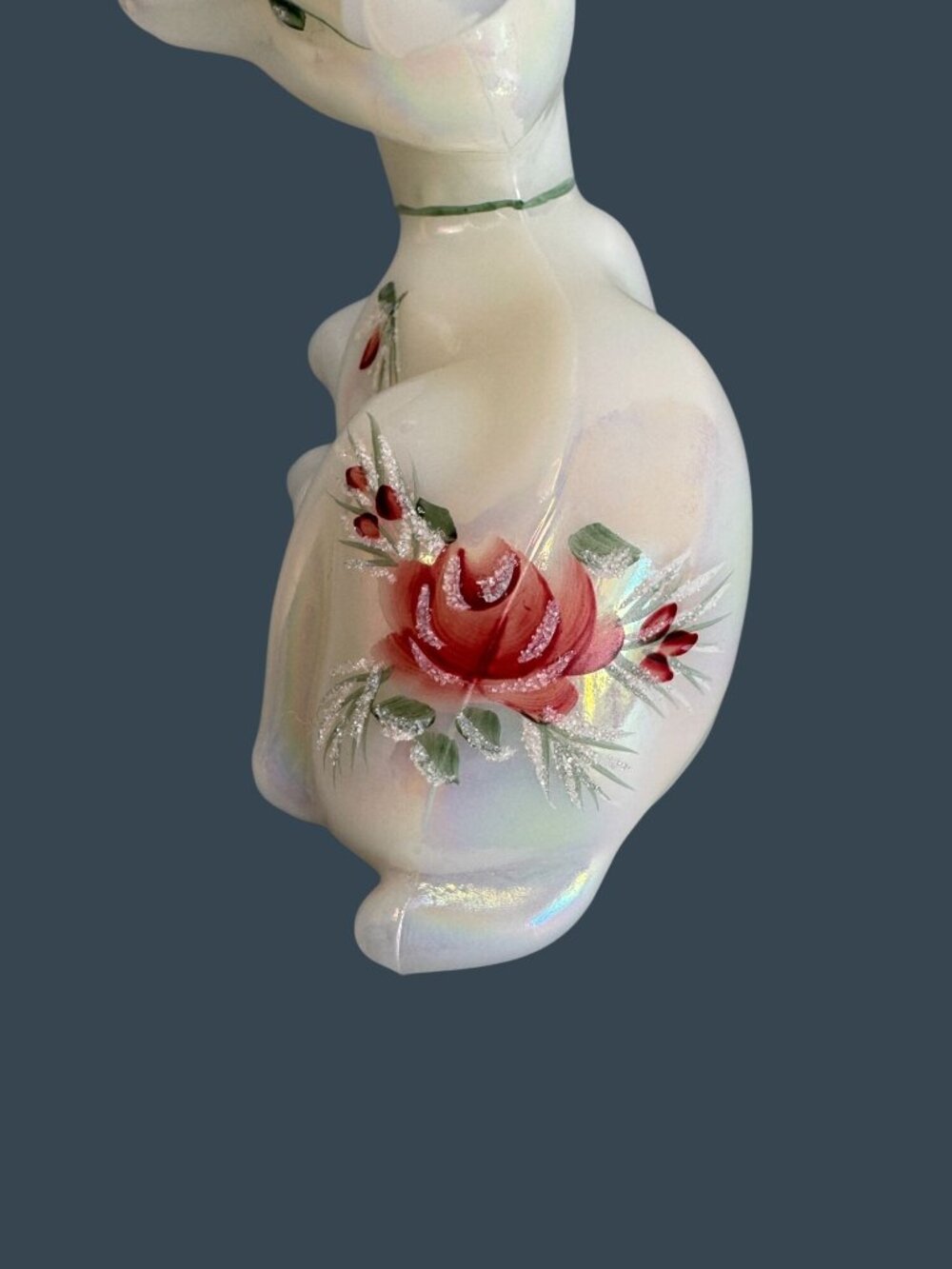 Fenton White Iridescent Hand Painted Deer Figurine D. Frederick Signed 3.5" - Picture 8 of 10